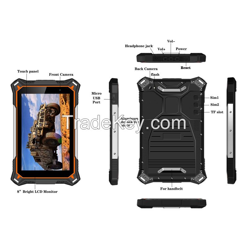 8 inch Octa Core 2+32G (4+64G optional) 4G LTE IP68 Rugged Tablet PC