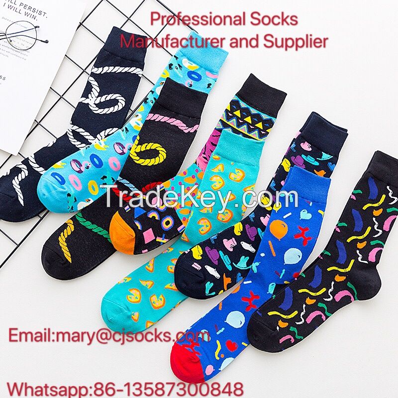 Colorful Patterned Cotton Socks for Women Casual Crew Socks