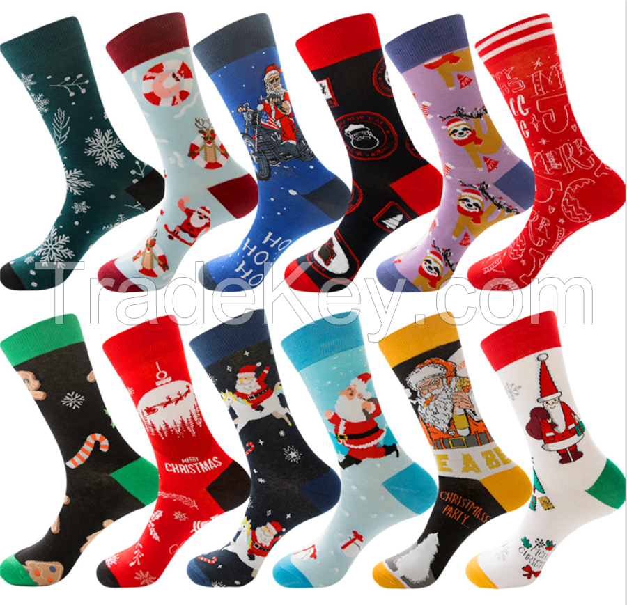Christmas Socks Colorful Patterned Cotton Socks for Women Men Casual Crew Socks
