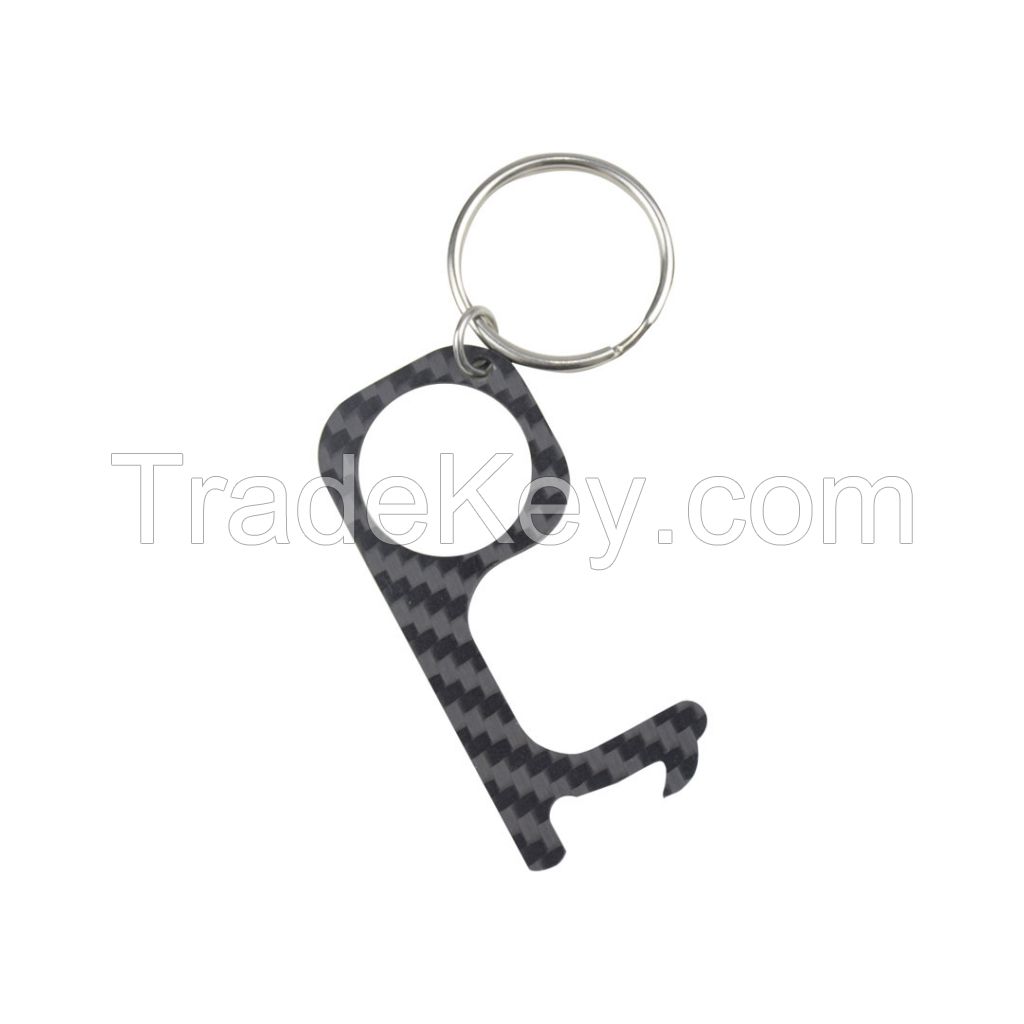 2020 Hot Sale Custom Logo Carbon Fiber No Touch contactless Keychain 
