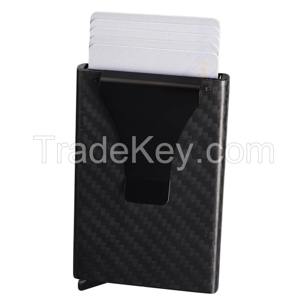 Back Pocket ID Carbon Fiber Card Holder RFID Blocking Slim Automatic Pop up Credit Card Wallet