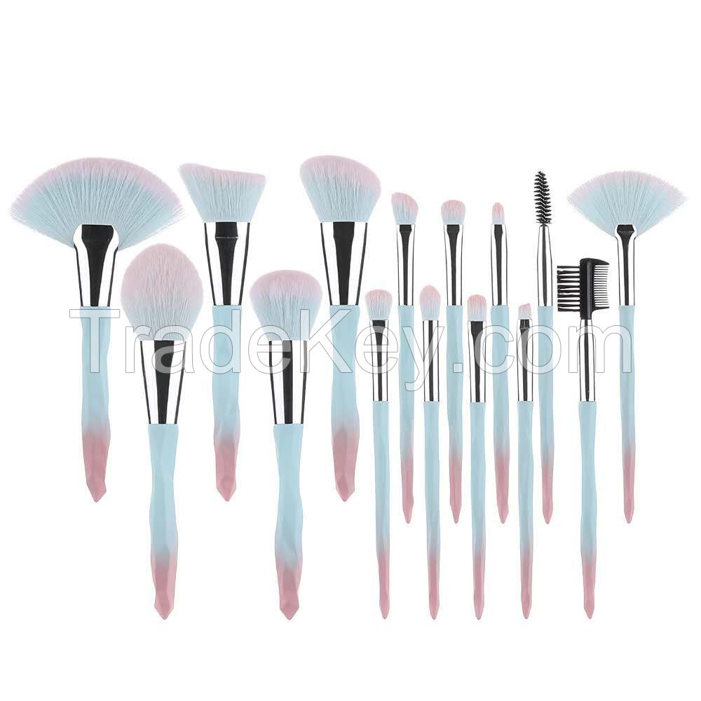 15 PCS Makeup Brush Set Colorful Synthetic Hair, Plastic Handle, Powder Brush, Blush, Face, Eyeshadow Lip Foundation Kabuki Makeup Brush Set