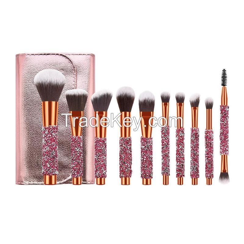 Professional Makeup Brushes 10PCS Diamonds Makeup Brush Set Kit with Cosmetic Private Label and OEM