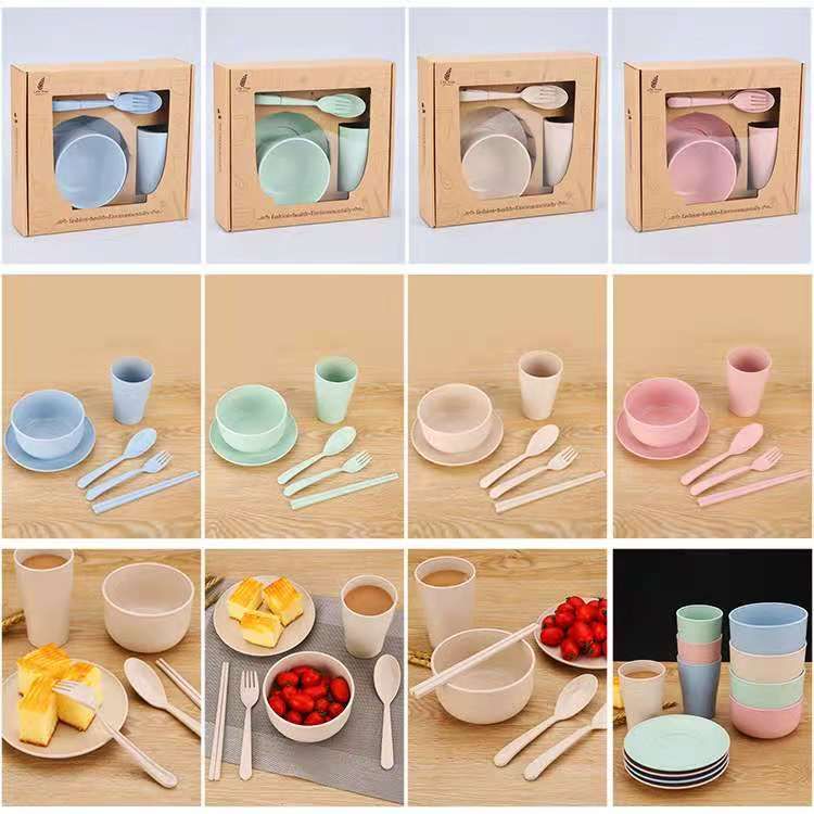 Wheat And Straw Grade Material Leak Proof 3 Layer Container Food Plastic Bento Student Lunch Box With Spoon And Fork