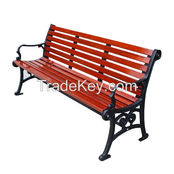 Solid wood and cast iron street bench with backrest