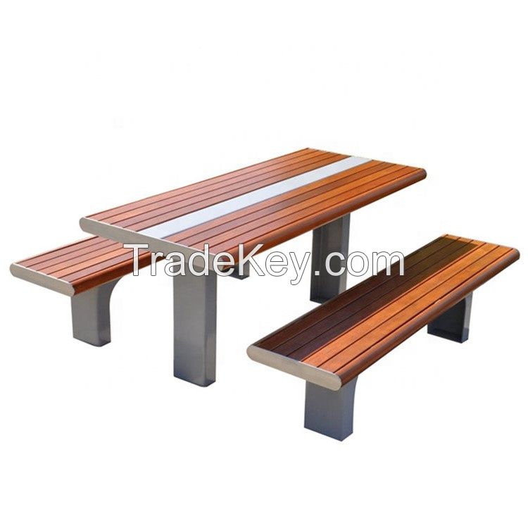 Metal frame and solid wood slats  garden picnic table and bench set