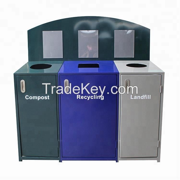 Large capacity metal outdoor rubbish container recycling dustbin