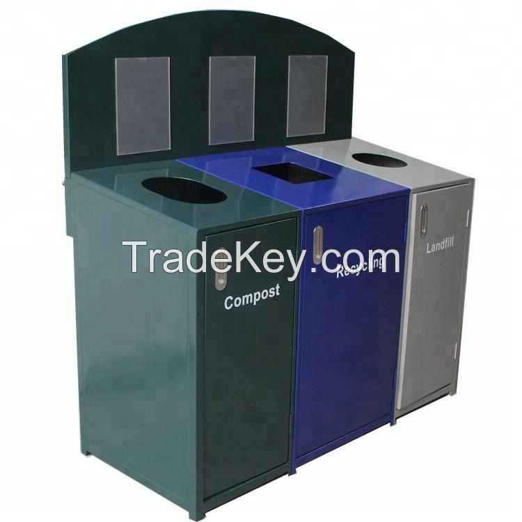 Large capacity metal outdoor rubbish container recycling dustbin
