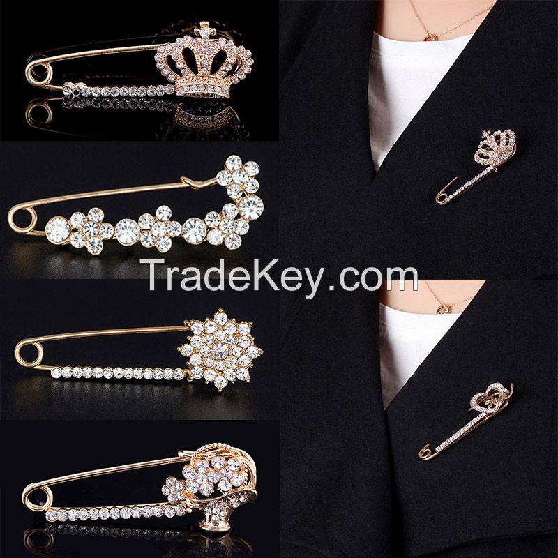 Crystal crown brooch pins