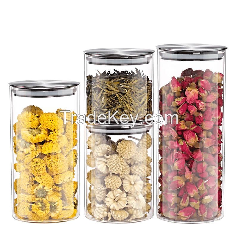Glass Food Storage Bottle with Cover Sealed Grains Nuts Jar Can Kitchen Sorting Food Storage Box Container