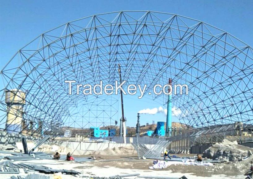 Light Steel Space Frame Metal Arch Roof Covered Limestone Clinker Storage Shed