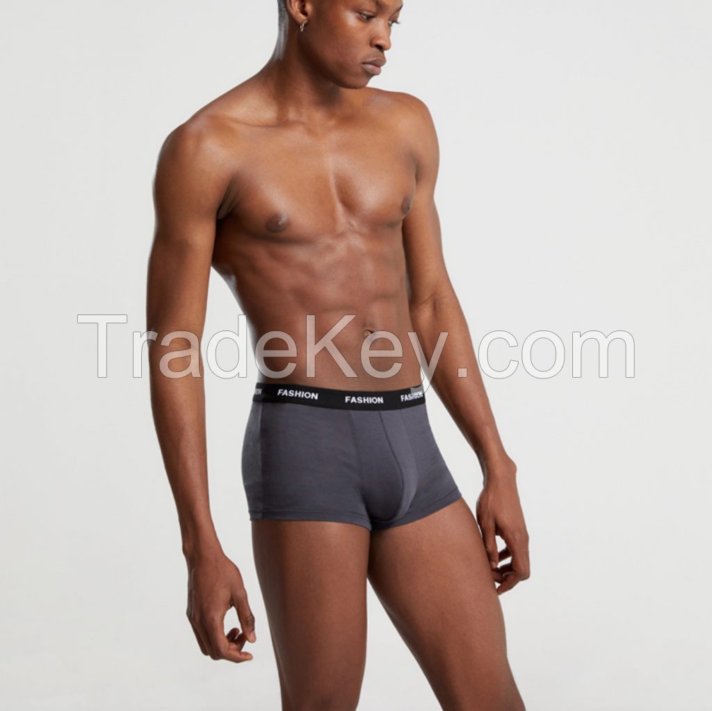 Seamless cotton panty for men's flat panty, u-raised, large-size, solid-color, mid-waist boxers