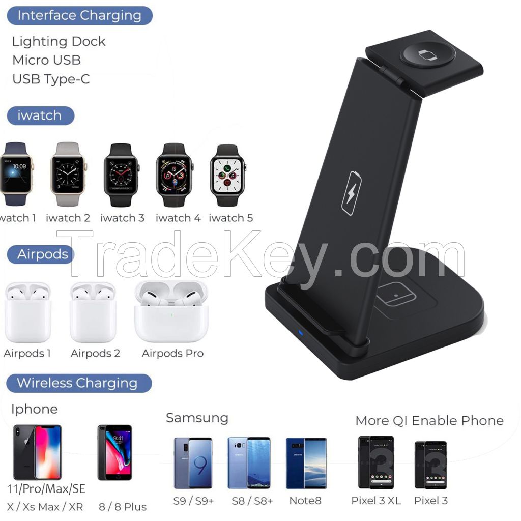 15W Detachable 3 in 1 Qi Fast Wireless Charger Wireless Charging Station Dock for iPhone Airpods iWatch