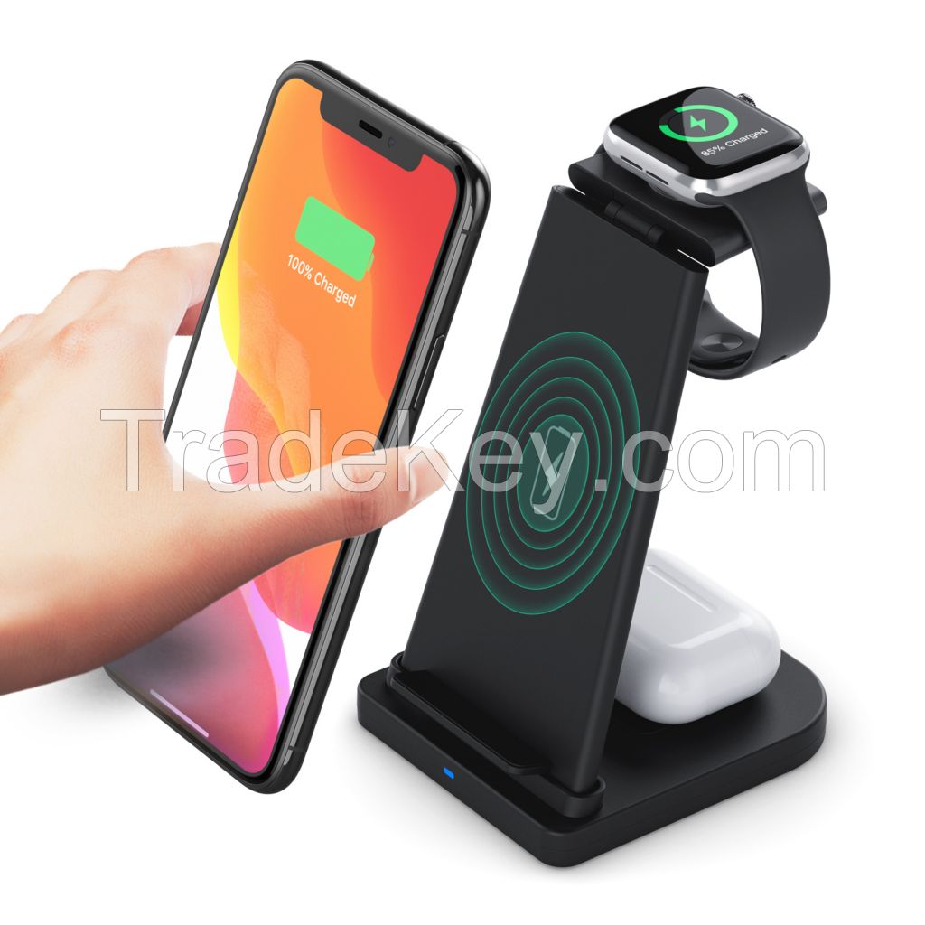 15W Detachable 3 in 1 Qi Fast Wireless Charger Wireless Charging Station Dock for iPhone Airpods iWatch  