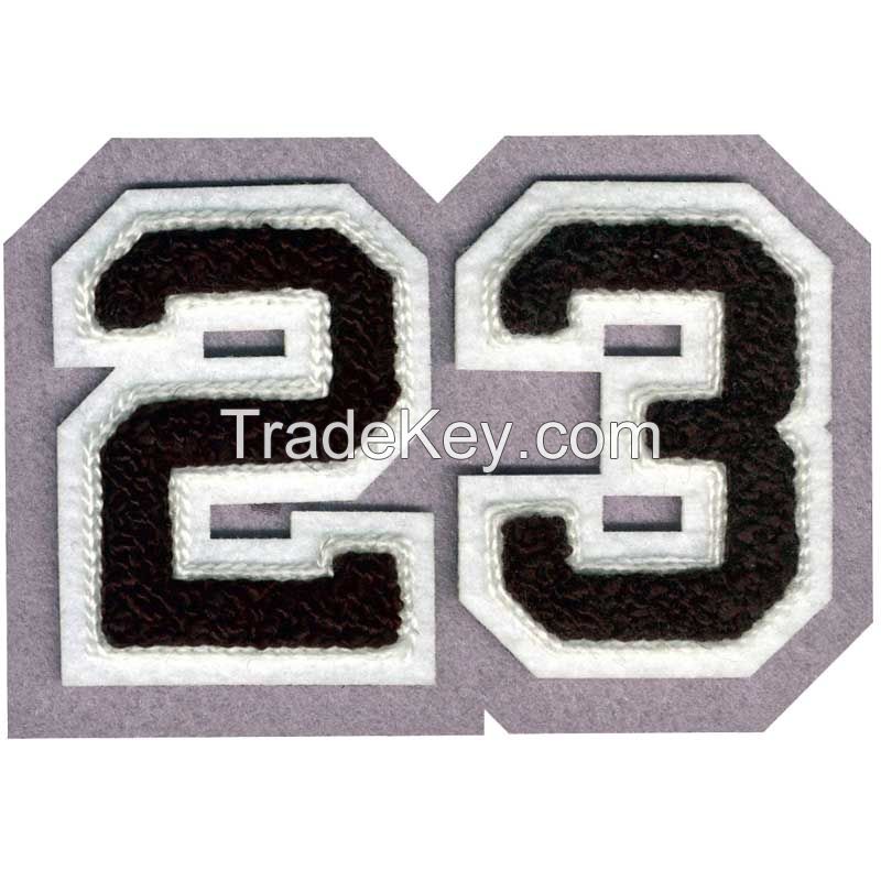 custom chenille numbers patches, chenille badges iron on CNL049