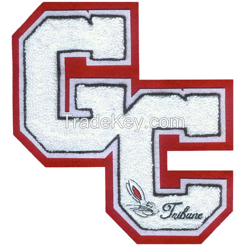 chenille letters staggered, chenille patches and chenille badges custom CNL084