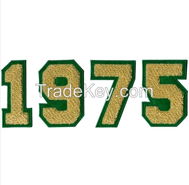 custom chenille years patches, chenille numbers emblems CNL047