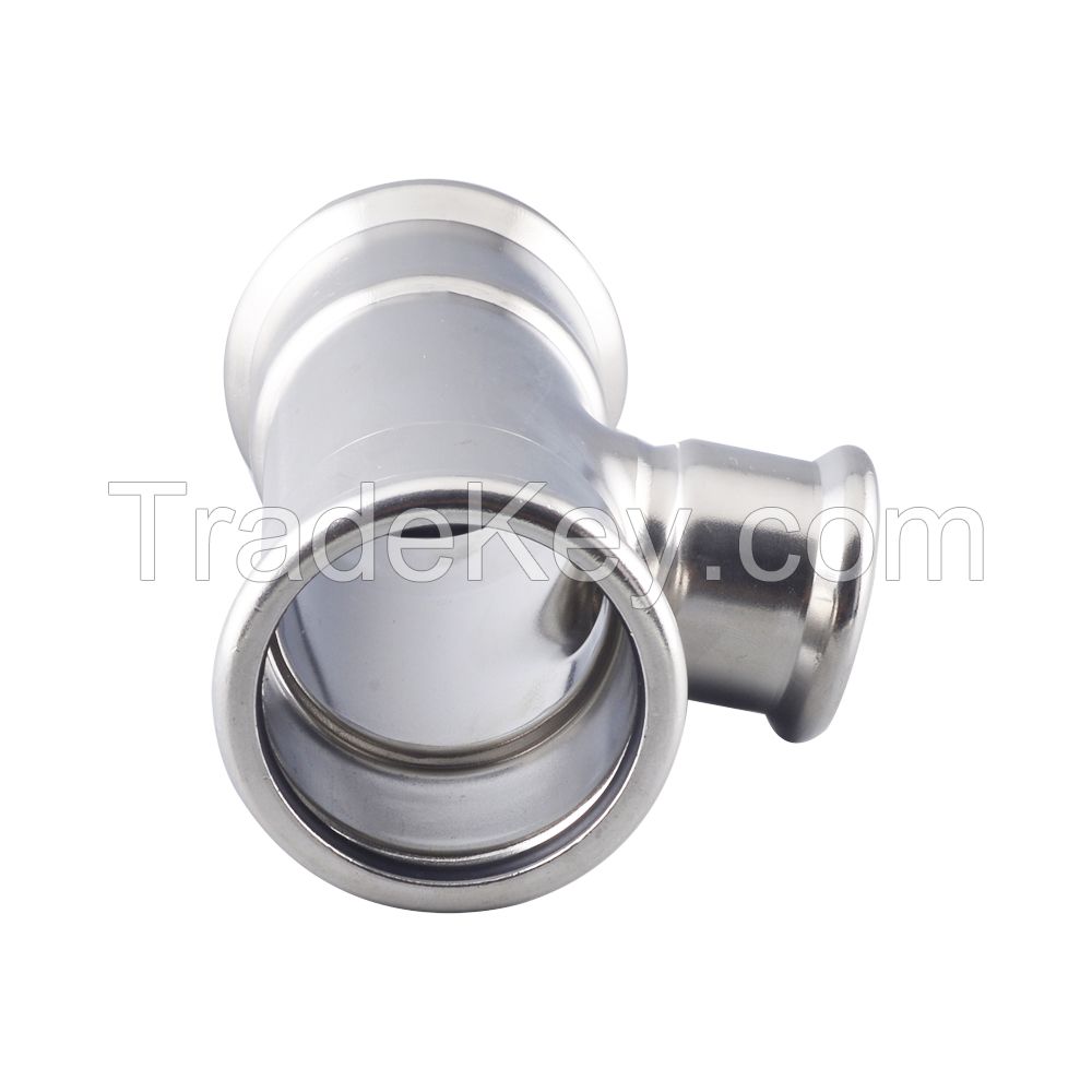 Manufacturer supply stainless steel pressing pipe fittings reducing diameter tee