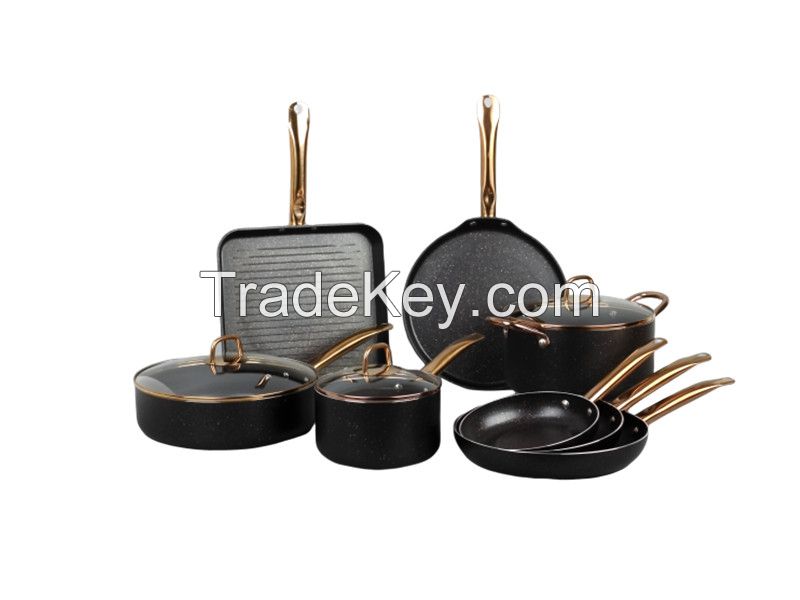 Marble Coating Pressed Cookware Set with Stainless Steel Handle