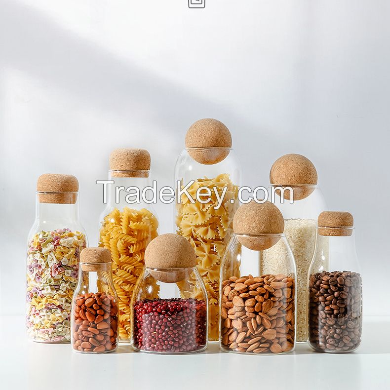 Food Storage Jars with Wood Lid Cork 