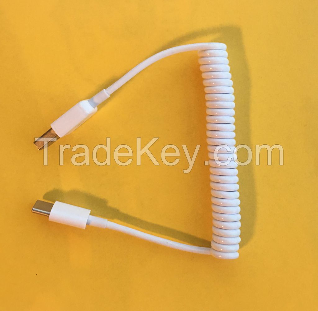 Extensible spring USB type-c data cable for cell phone and drone remote controller and computer