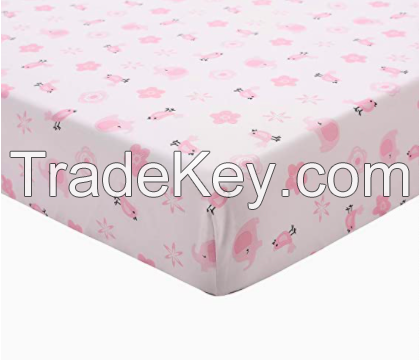 4 Piece Nursery Bedding Set - Baby Girl Crib Bedding Set Pink Elephant Nursery Bedding Crib Set | Crib Comforter, Fitted Sheet, Dust Ruffle,Blanket