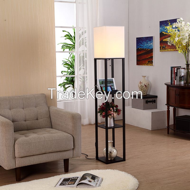 LED Light with USB Charging Ports and Electric Outlet,Tower Nightstand Floor Lamp for Bedroom