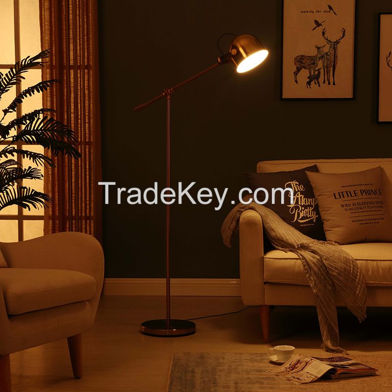 LED Light Adjustable Arm Task LED Metal Floor Lamp, Brass Gold Finish, Height Adjustable