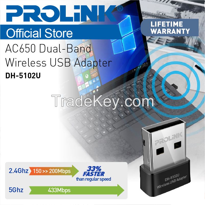 PROLiNK AC650 Dual-Band 2.4GHz / 5GHz MU-MIMO Wireless Nano USB Adapter DH-5102U