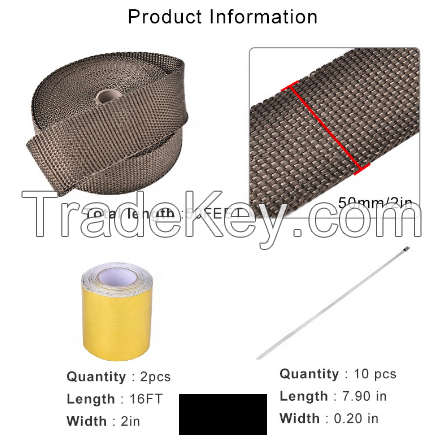 2" x 50FT Titanium Exhaust Heat Wrap Roll for Motorcycle Fiberglass Heat Shield Tape with Stainless Ties