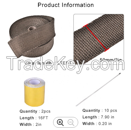 2" x 50FT Titanium Exhaust Heat Wrap Roll for Motorcycle Fiberglass Heat Shield Tape with Stainless Ties