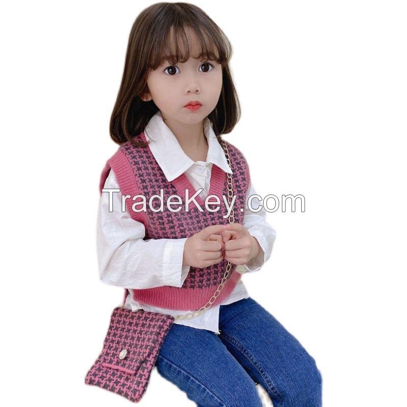 Children's Vest Sweater Warm Soft Winter Fall Kid Tops Knitted Solid Outfits Boys Girls Outwears Sleeveless O-Neck Pullover