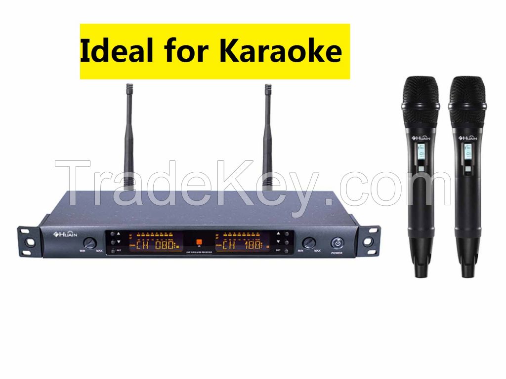 Microphones Karaoke 2 Channel Professional Wireless Microphone UHF Mic Handheld Wireless LCD screen microphone High Sensitivity