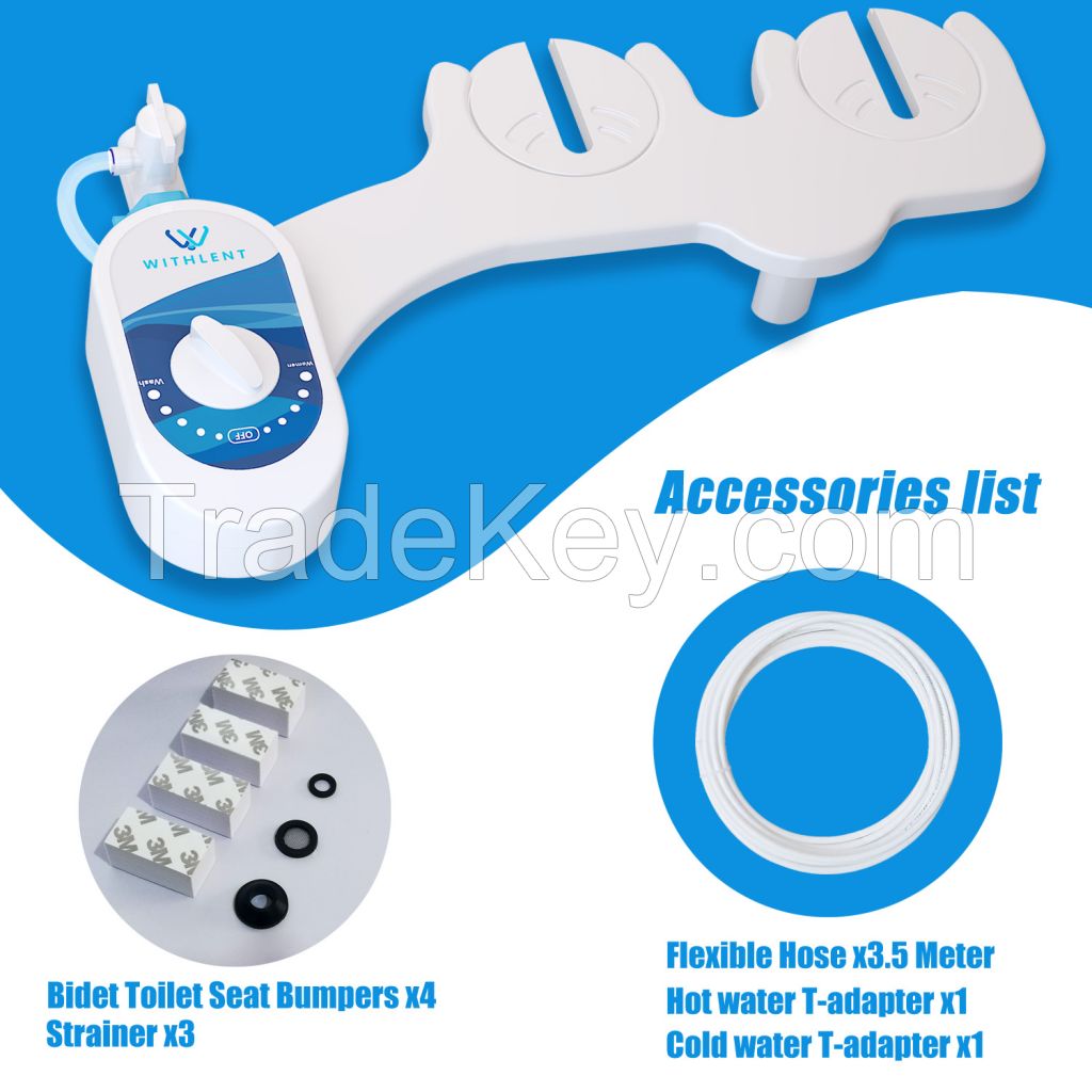 Self Cleaning Nozzle - Hot and Cold Fresh Water Spray Non-Electric Mechanical Bidet Toilet Attachment for Double Nozzle