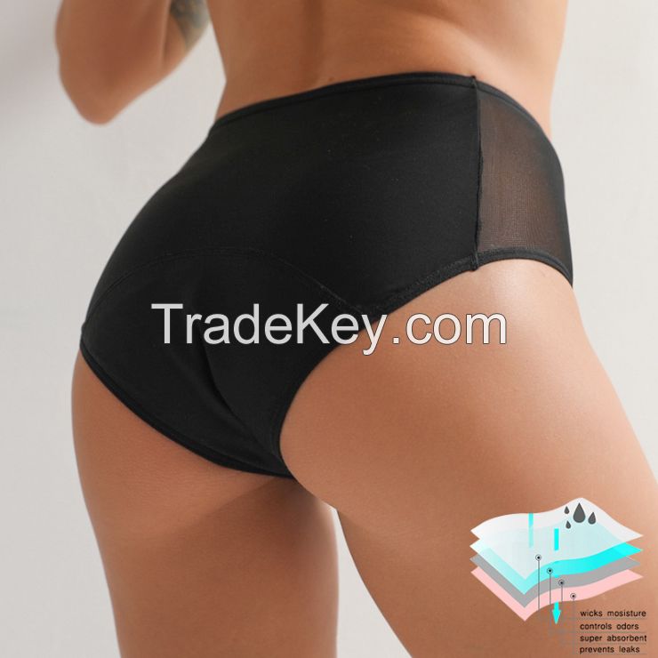 Mesh Leak Proof Menstrual Panties Period Underwear 4 Layer Tampon Free High Waist Menstruation