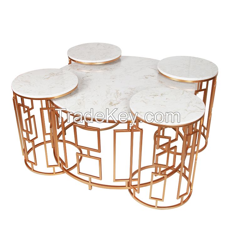 Middle East Furniture Modern Metal Luxury Design Marble Top Gold Arabic Style Coffee Table
