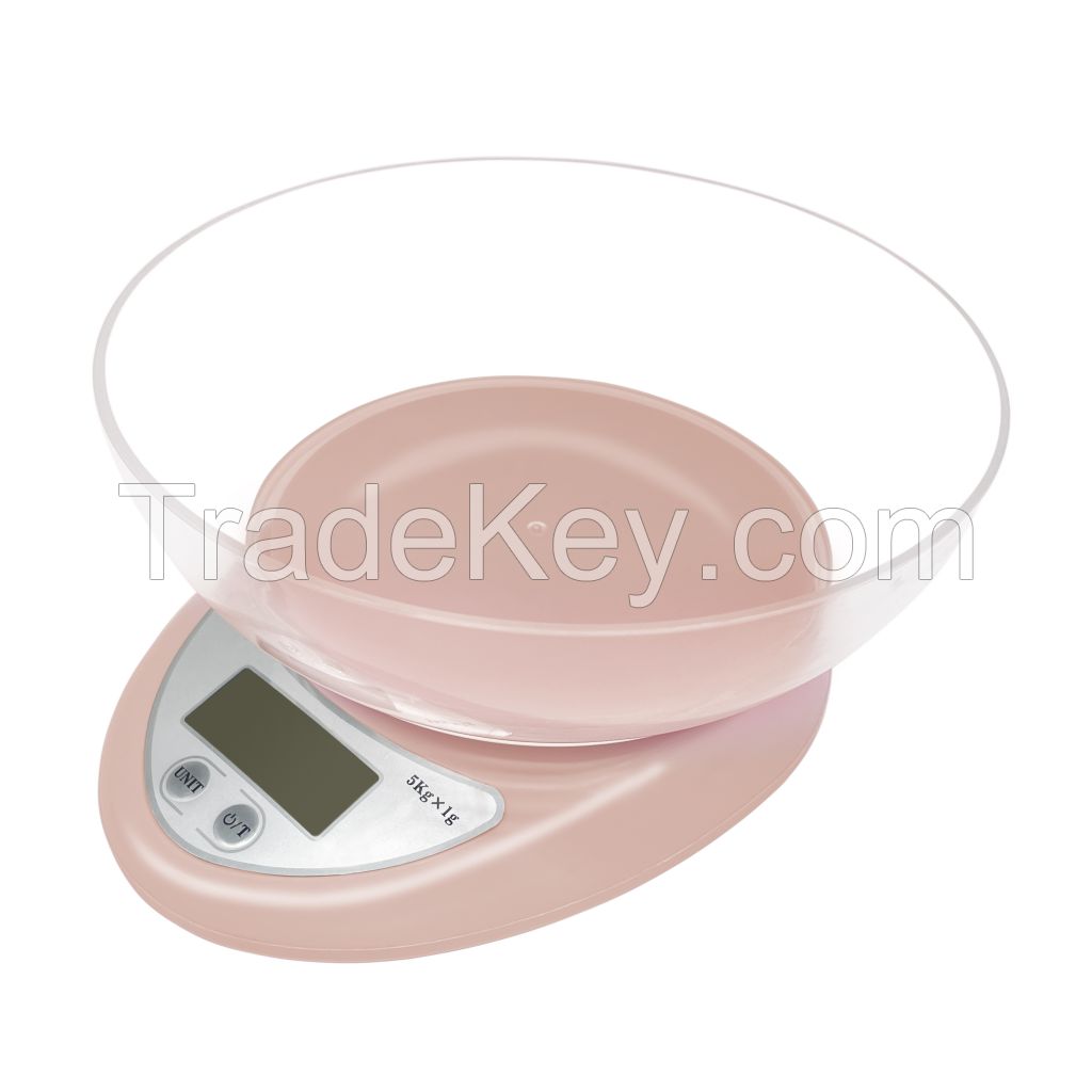Digital Kitchen Scale 5kg Transparent Bowl Electronic Food Balance LCD