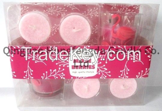 wax filled glass and tealight with scents