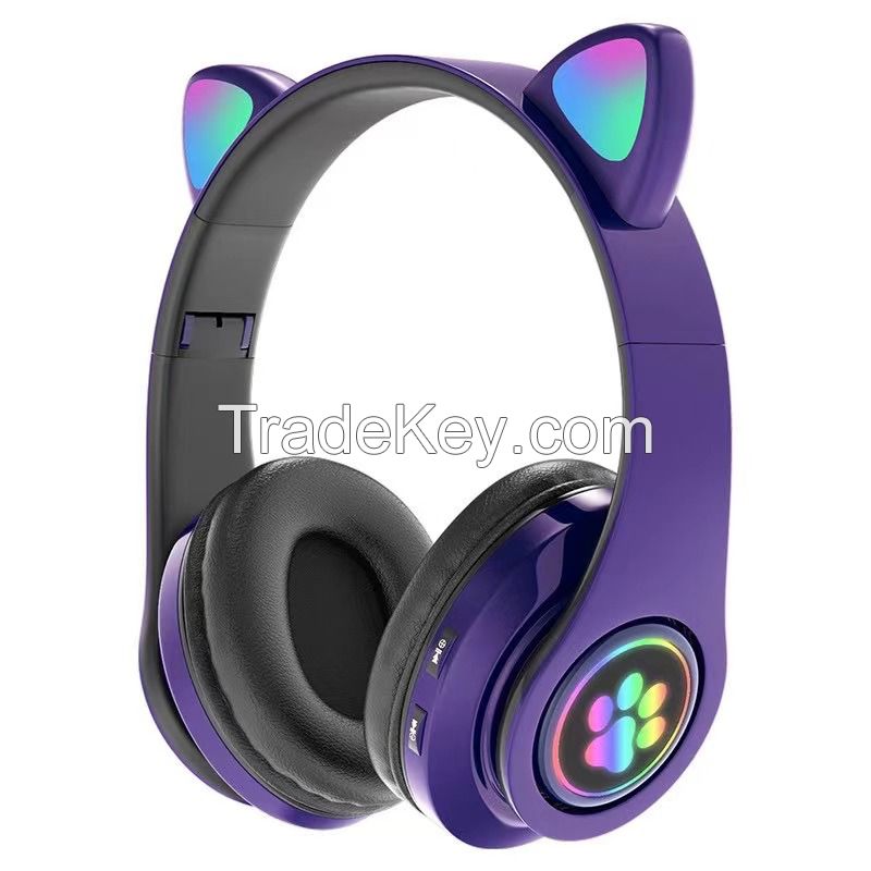 Lovely Cat Ear LED Flash Light Bluetooth Headphone