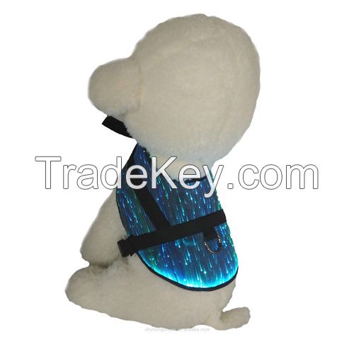 LED Dog Collar Harness Clothes LED Fiber Optic Fabric Light Up Dog Vest with Buckle