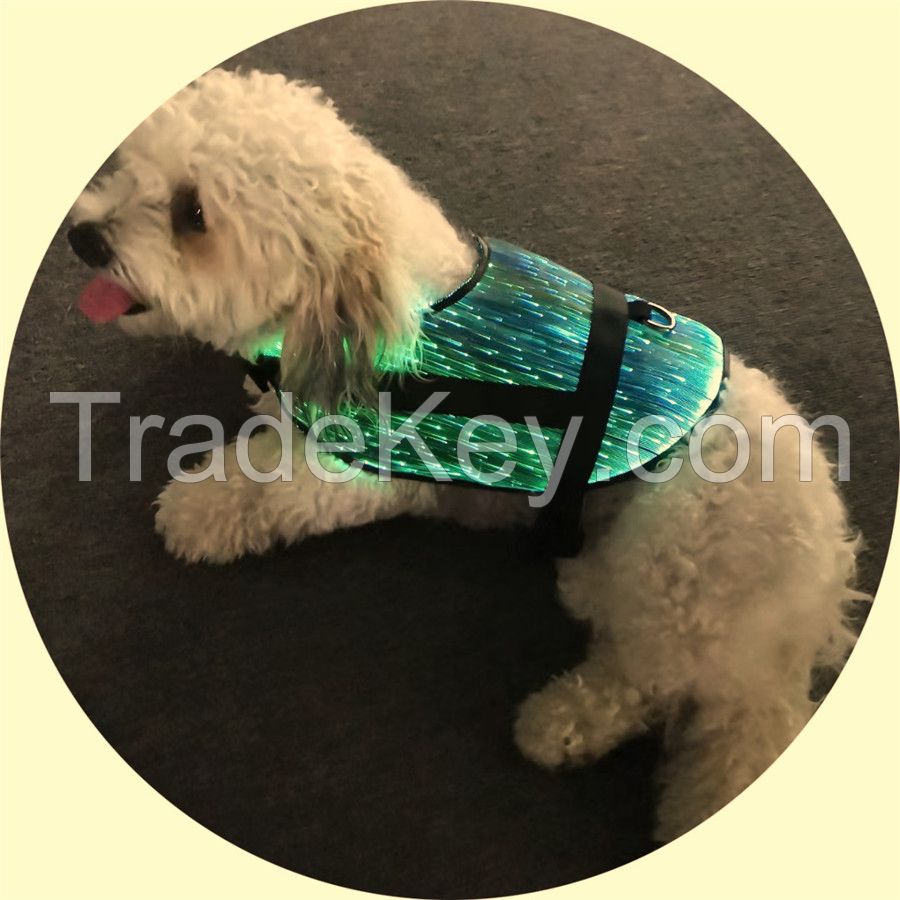 LED Dog Collar Harness Clothes LED Fiber Optic Fabric Light Up Dog Vest with Buckle