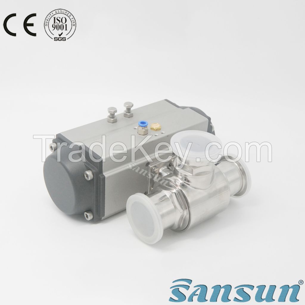 3 way ss304 sanitary steel ball valve with pneumatic actuactor