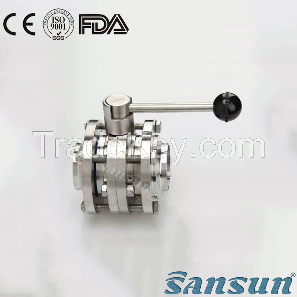 sanitary stainless steel 3pc butterfly valve