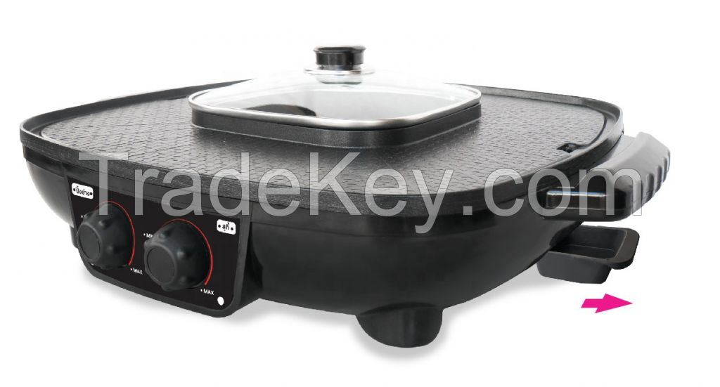 Non-stick Electric Grill Pan 2 In 1 Hot Pot Square Smokeless Electric Hot Pot And Grill