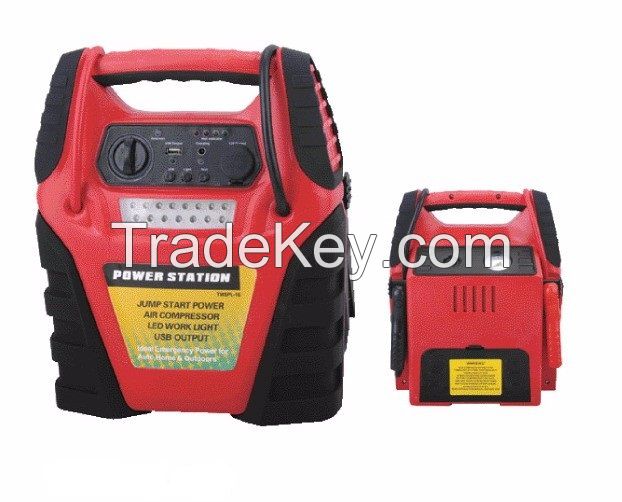 Heavy duty 1000A peak 12V lead acid battery jump star with air compressor and USB tire inflator worklight jump starter