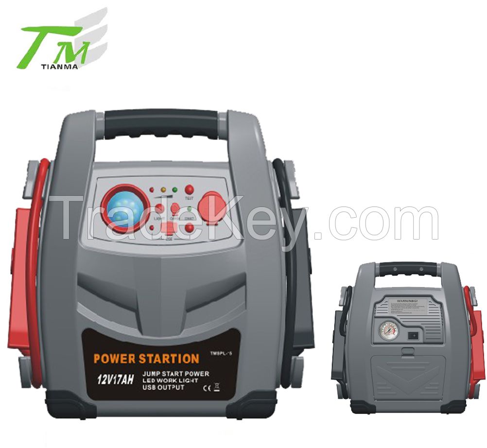 Heavy duty 12V lead acid battery jump star with air compressor and USB tire inflator worklight jump starter