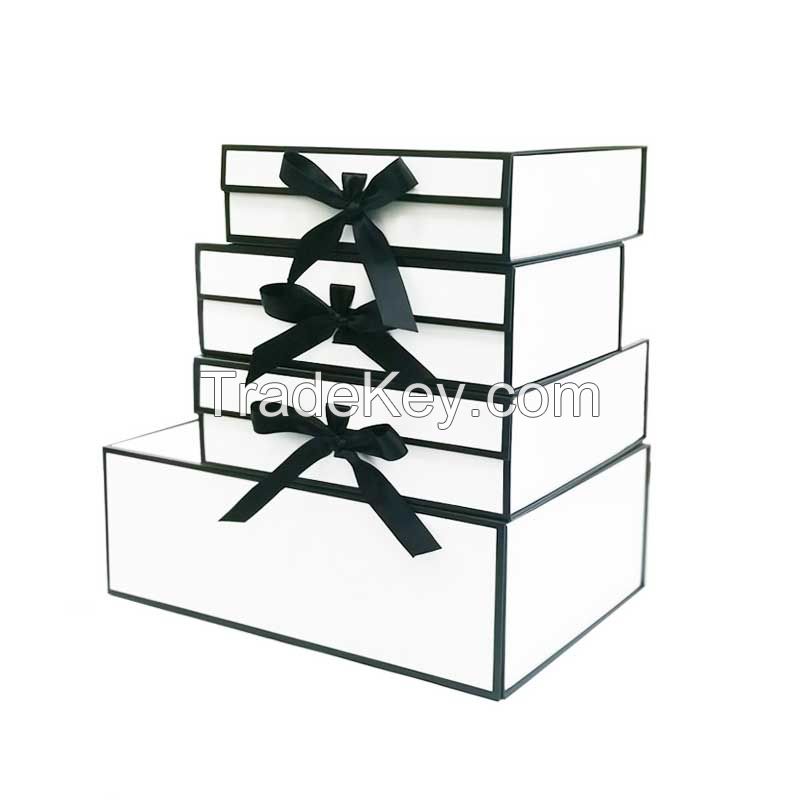 High Quality Customized Cardboard Packing Foldable Magnetic Closure Gift Clothes Packaging Paper Box With Ribbon