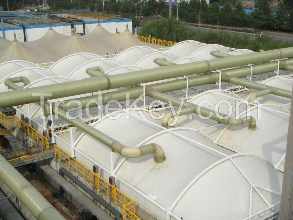 Capping of reverse hanging membrane sewage tank