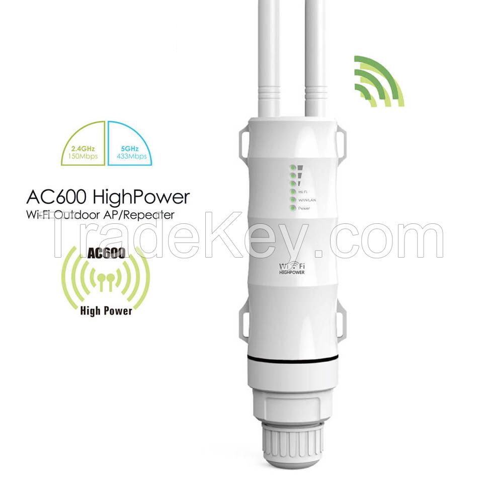 Dual Band 3-IN-1 AC600 High Power WiFi Outdoor Waterproof 5GHz 433 Mbps 2.4GHz 150 Mbps Access Point WS-WN570HA1