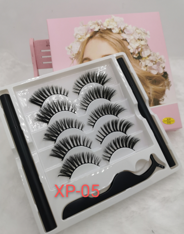 5 pairs synthetic eyelashes different style+2 eyeliner+1 tweezer, support need for 2years